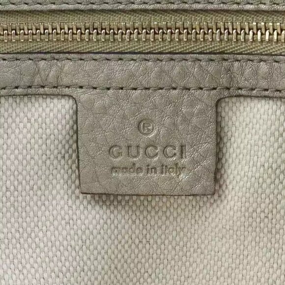 Auth GUCCI Soho Handbag Shoulder Bag Metallic Greige Leather/Goldtone - Picture 14 of 15